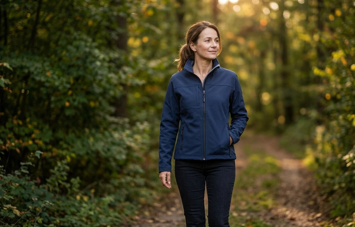 Softshell-Jacke für Damen mit Microfleece-Innenfutter, für noch mehr Wärme. Frau trägt Softshell-Jacke mit weichem Innenfutter aus Fleece