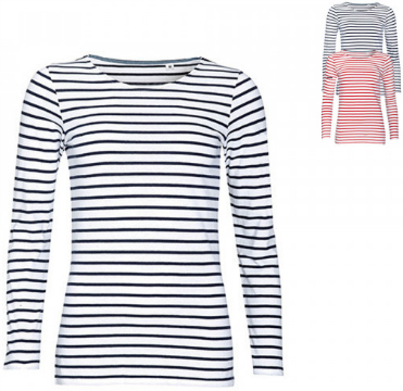 SOLS Womens Long Sleeve Striped T-Shirt Marine L01403