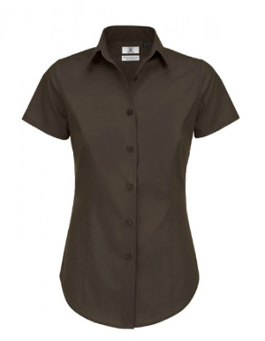 BC Poplin Shirt Black Tie Short Sleeve Damen Coffee Bean