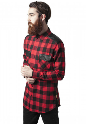 Side Zip Leather Shoulder Flanell Shirt