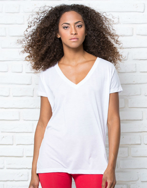 Weisses Oversize T-Shirt mit V-Ausschnitt fuer Damen