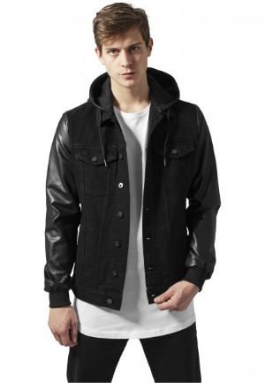 Hooded Denim Leather Imitation Jacke von URBAN CLASSICS