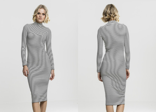 Kleid langarm Turtleneck gestreift Rippmaterial in Ringel-Optik figurbetonend lang schmal