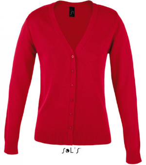 Roter Strick-Cardigan mit V-Ausschnitt und Knopfleiste