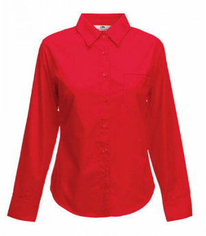 Fruit of the Loom Lady-Fit Langarm Poplin Bluse Rot