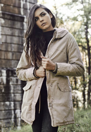 Ladies Garment Washed Long Parka Sand