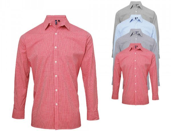 Premier Workwear Mens Microcheck Gingham Long Sleeve Shirt