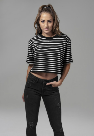 Ladies Short Striped Oversized Tee