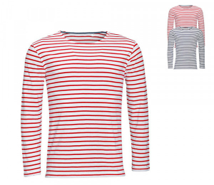 SOLS Mens Long Sleeve Striped T-Shirt Marine