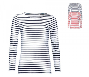 SOLS Womens Long Sleeve Striped T-Shirt Marine