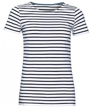 White Navy Womens Round Neck Striped T-Shirt Miles von SOLS