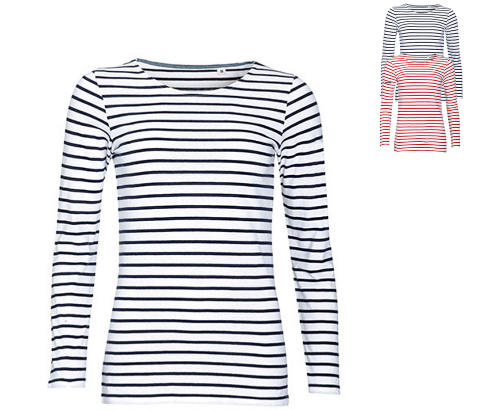 SOL´S Women's Long Sleeve Striped T-Shirt Marine