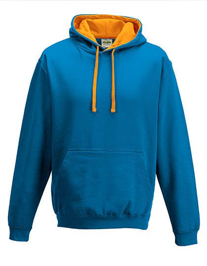 Just Hoods Varsity Kapuzenpullover mit doppellagiger Kapuze mit kontrastfarbener Innenseite Blau und Orange in Komplementärfarben