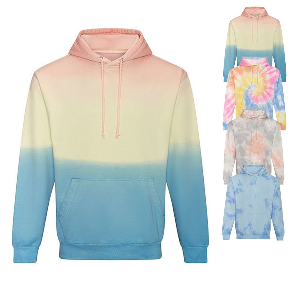 Retro-Batik-Hoodie im Tie-Dye-Design mit bunten Tönen oder in blauer Schattierung