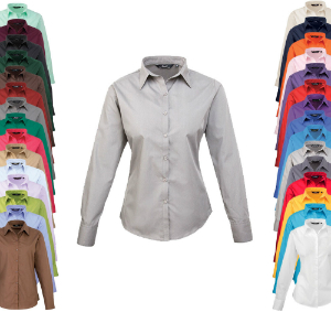 Premier Workwear Ladies Poplin Long Sleeve Shirt (Damenbluse/Langarm)