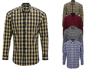 Premier Workwear Men`s Mulligan Check Cotton Long Sleeve Shirt