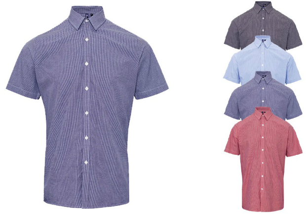 Premier Workwear Mens microcheck (Gingham) Short Sleeve Shirt Cotton