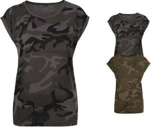 Build Your Brand Ladies Camo Extended Shoulder Camo Tee