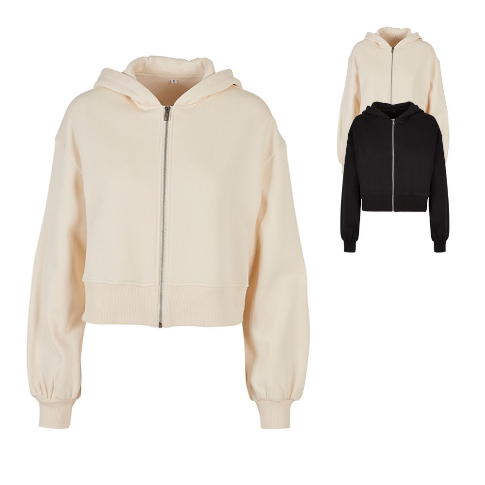 Build Your Brand Damen kurze Sweatjacke in Oversize-Passform in Schwarz oder weiß