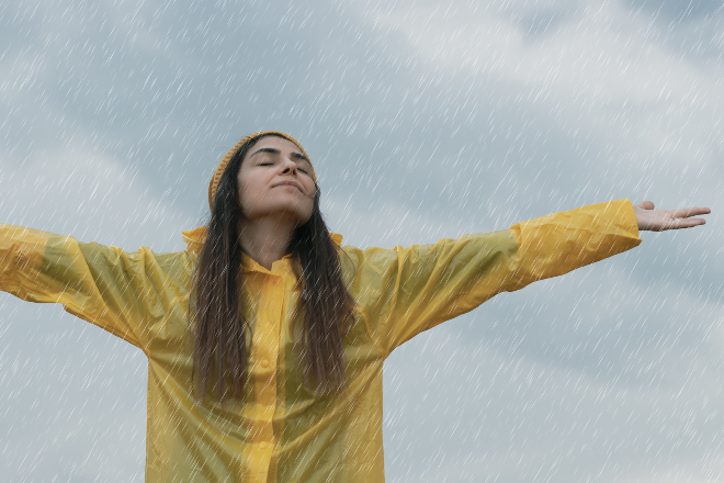Frau mit Regenjacke - Ideale Schlechtwetterkleidung