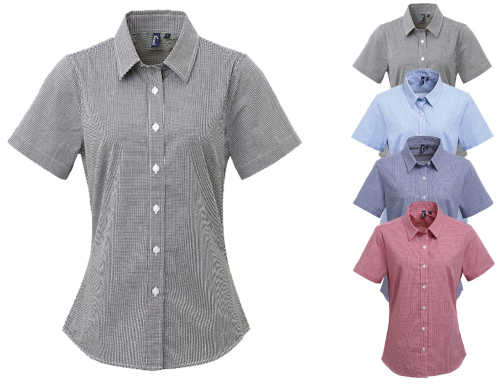 PW321 Premier Workwear Ladies Microcheck (Gingham) Short Sleeve Shirt Cotton