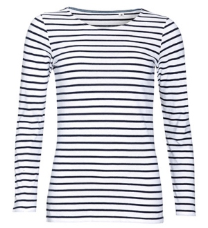L01403 SOL´S Women's Long Sleeve Striped T-Shirt Marine