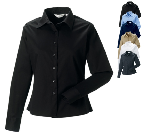 Z916F Russell Collection Langaermelige Twill-Bluse
