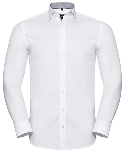 Z964 Russell Collection Mens Long Sleeve Tailored Contrast Herringbone Shirt