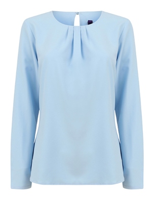 W598 Henbury Ladies Pleat Front Long Sleeved Blouse