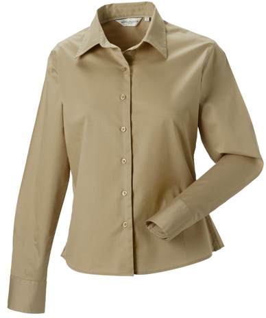 Z916F Russell Collection Langärmelige Twill-Bluse