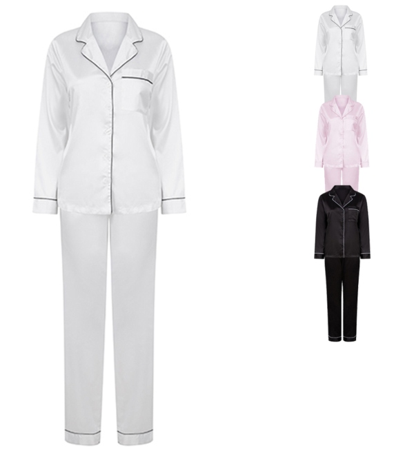 TC055 Towel City Damen Schlafanzug-Set aus dehnbarem Satin mit langaermeligem Hemd und langer Hose