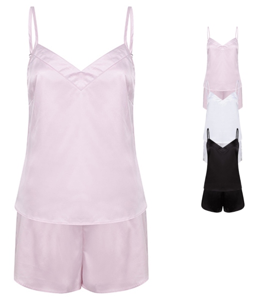 TC057 Towel City Damen Schlafanzug-Set aus dehnbarem Satin mit Cami-Hemd und Shorts bequeme-nachtwaesche