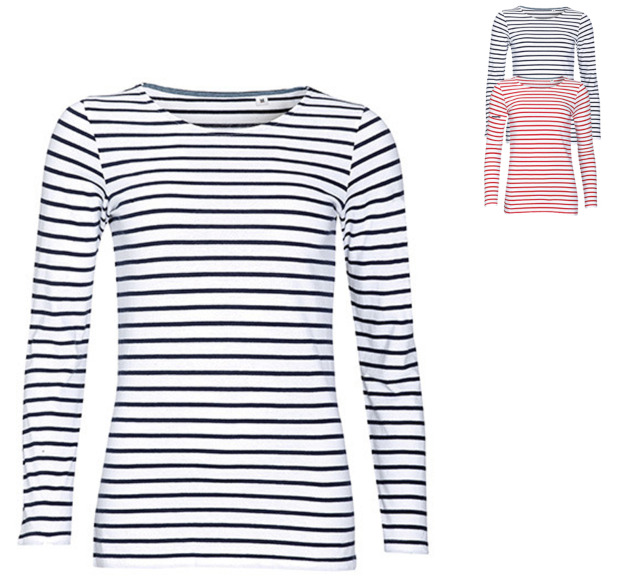 L01403 SOL´S Women's Long Sleeve Striped T-Shirt Marine