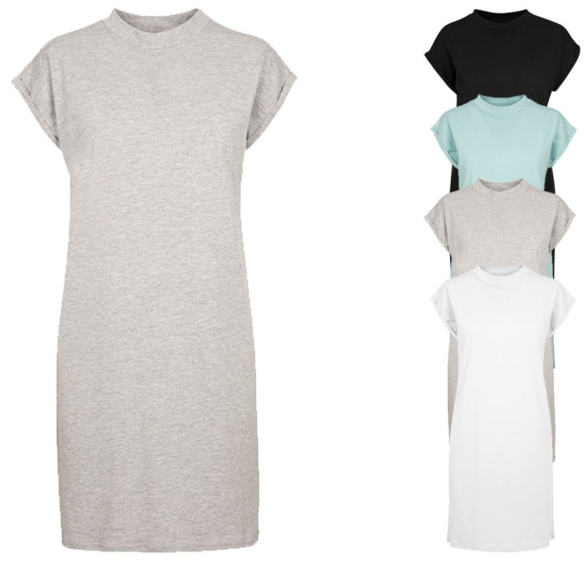 BY101 Build Your Brand Damen Stehkragen Kleid mit verlängerter Schulter
