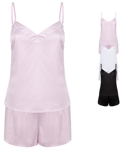 TC057 Towel City Damen Schlafanzug-Set aus dehnbarem Satin mit Cami-Hemd und Shorts