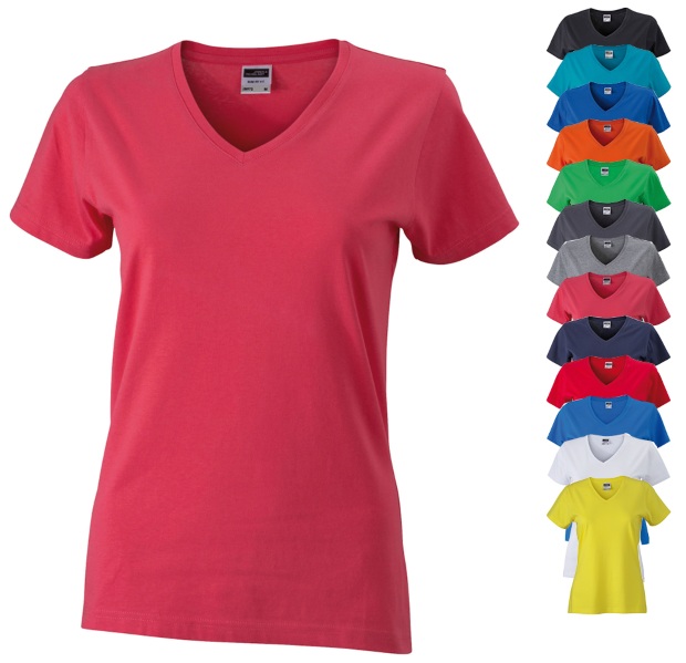 JN972 James+Nicholson Damen V-Ausschnitt T-Shirt kurzarm schlanke Passform