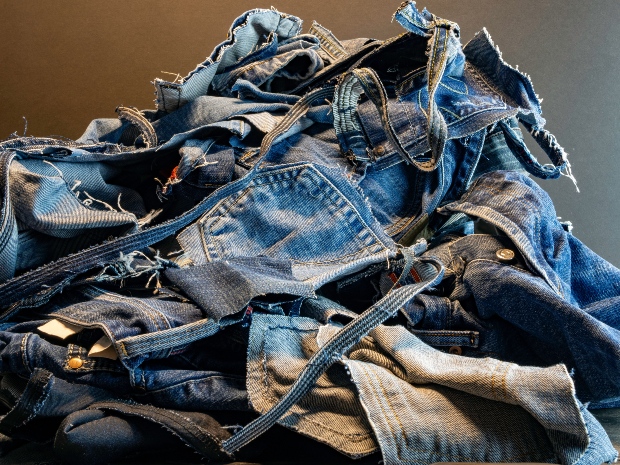 Fetzen von alten Hosen auf einem Haufen - kaputte Kleidung entsorgen