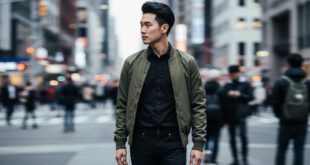 schwarzes Hemd stilsicher für jeden Anlass kombinieren zum Beispiel mit schwarzer Jeans und olivgrüner Bomberjacke