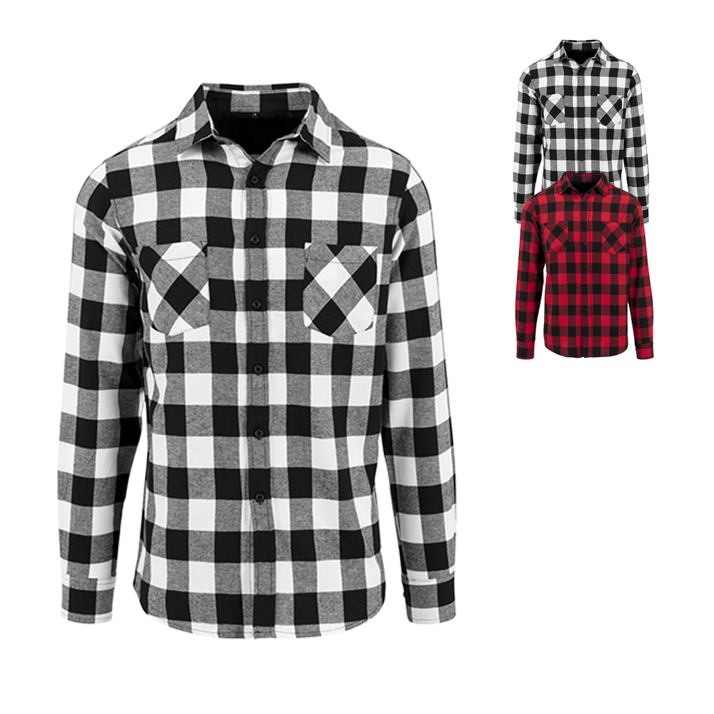 BY031 Build Your Brand karriertes Flannel Hemd Holzfällerhemd