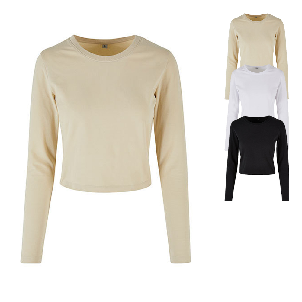 BY261 Build Your Brand Damen T-Shirt langarm knapp bauchfrei