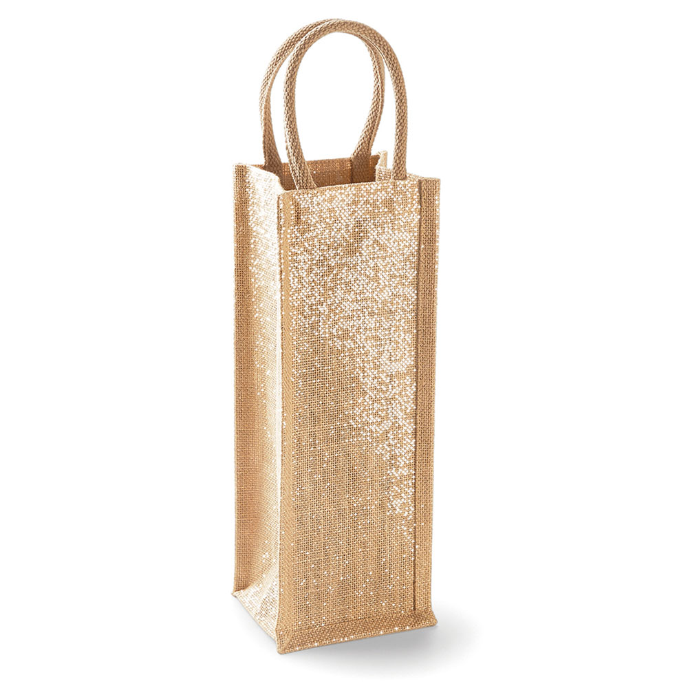 WM433 Westford Mill Flaschentasche aus Jute mit Golddetails im Stoff
