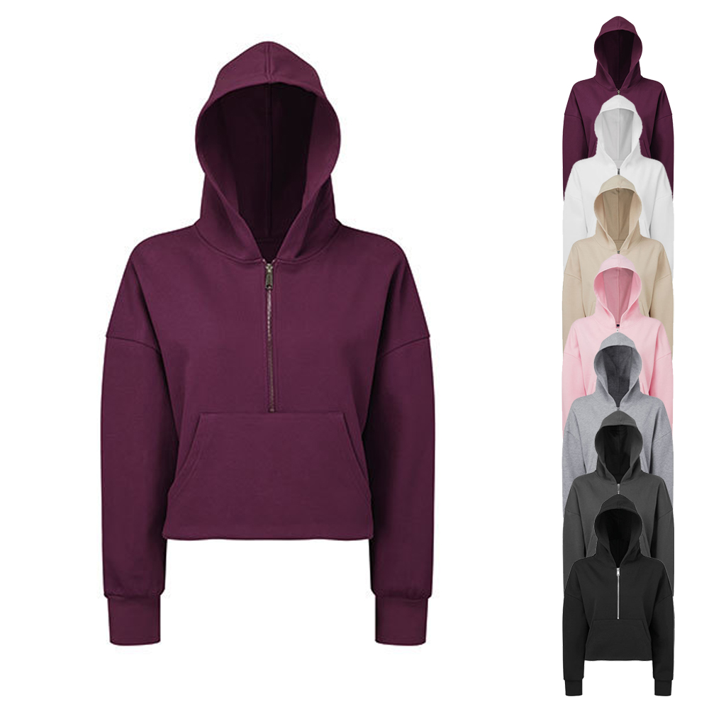 TR077 TriDri Damen Kapuzen Sweatshirt mit 1/2-Reißverschluss