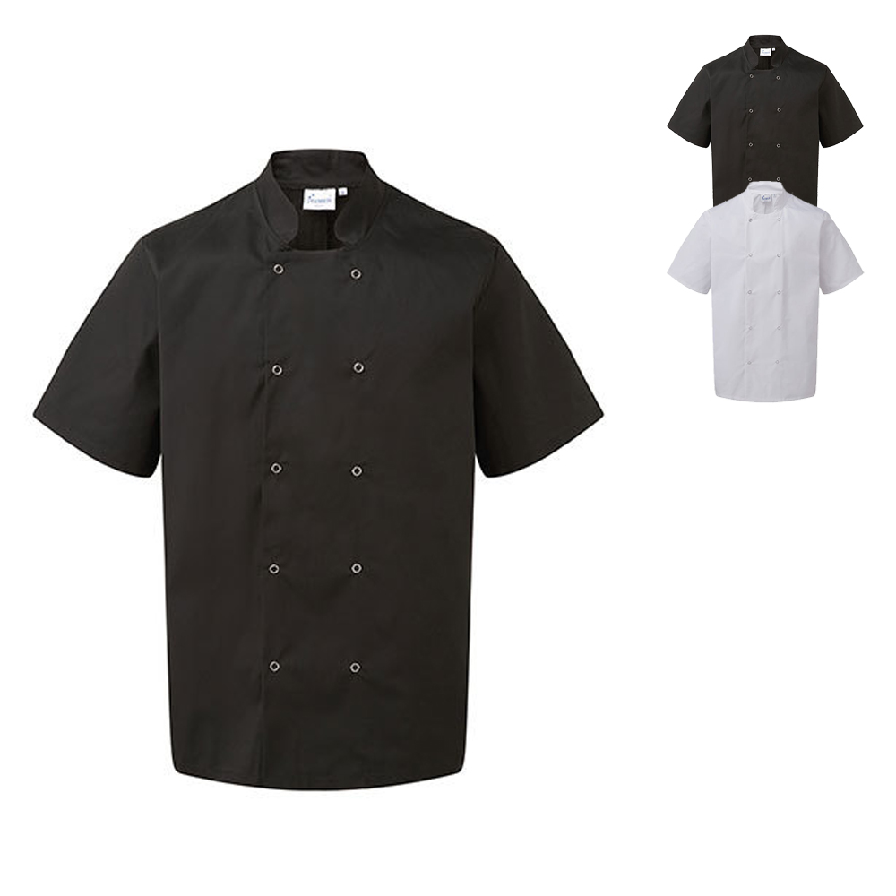 PW664 Premier Workwear Kochjacke mit kurzen Ärmeln und Nieten vorne