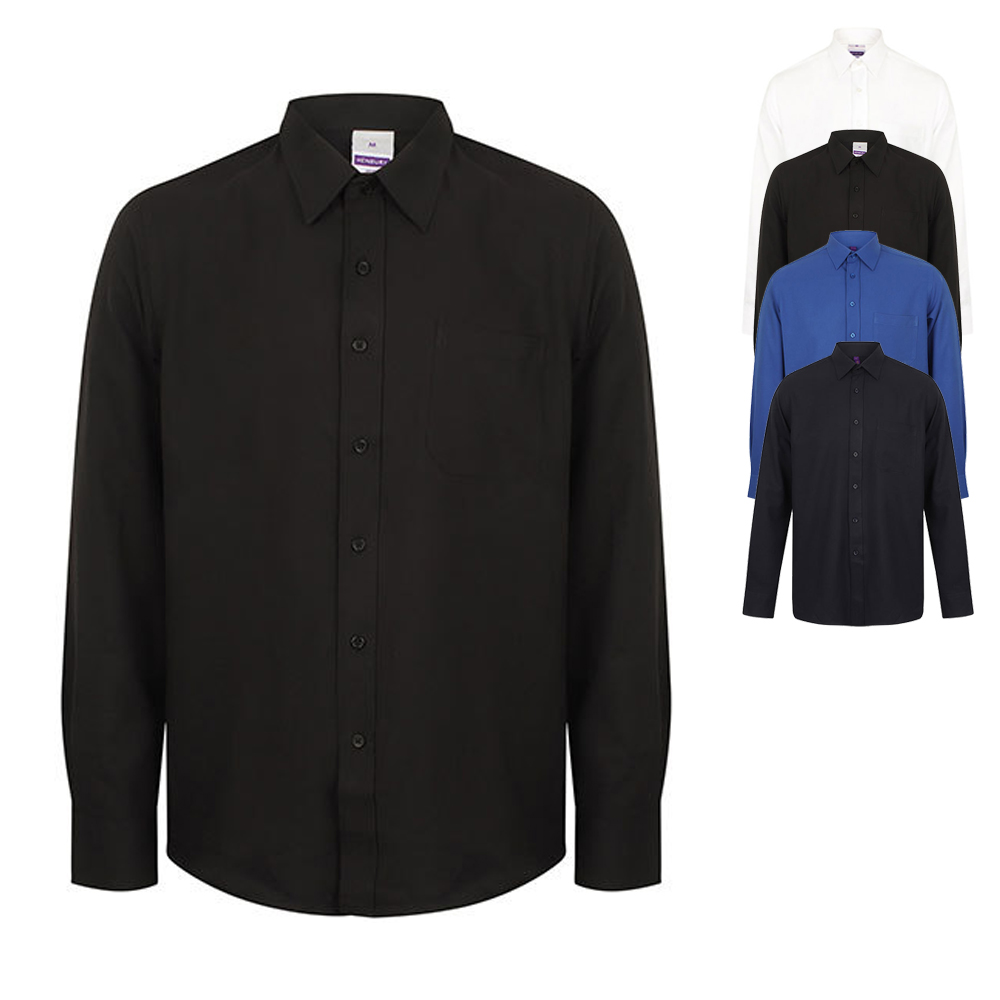 W590 Henbury Herren langarm Bluse Hemd Schweißtransportierendes Cofrex/Pufy® Polyester-Garn
