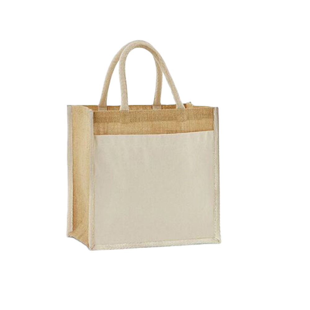 WM483 Westford Mill natürlich gestärkte Jute Midi Tasche mit Vordertasche