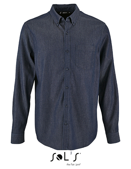 L02100 SOL´S Herren Denim Fischgrätenmuster Hemd Barry