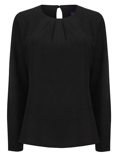 W598 Henbury Damen Bluse mit Falten vorne und langen Ärmeln