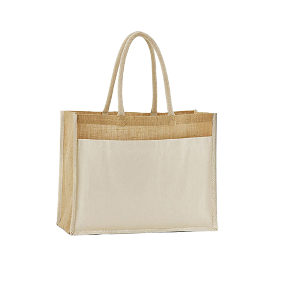 WM480 Westford Mill natürlich gestärkte Jute Einkaufstasche mit Vordertasche