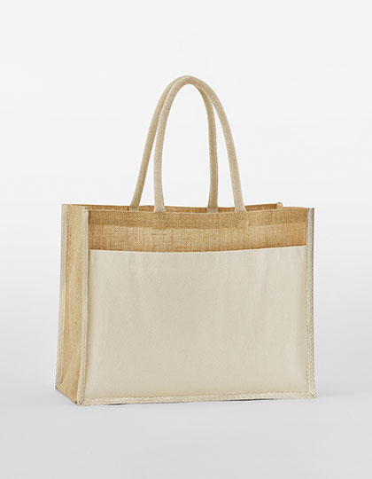 WM480 Westford Mill natürlich gestärkte Jute Einkaufstasche mit Vordertasche