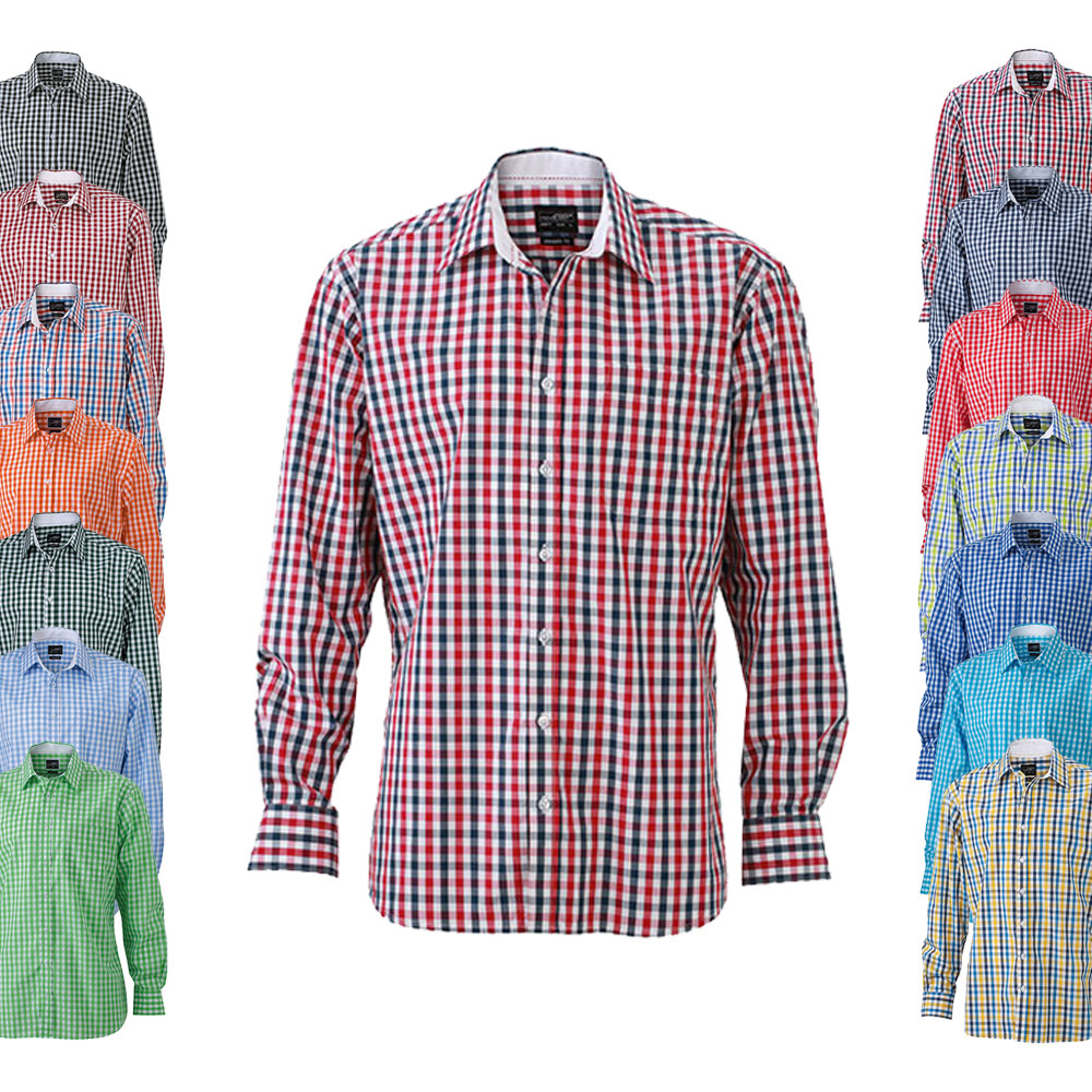 JN617 James+Nicholson Herren kariertes Hemd